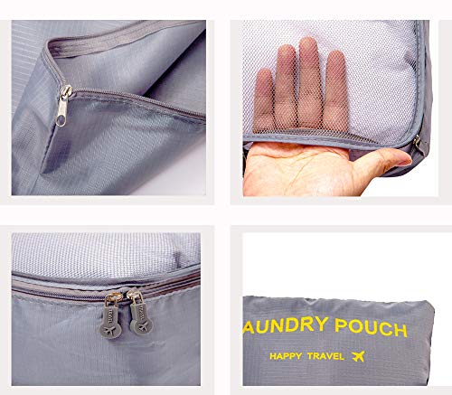 DoGeek Organizador de Equipaje 6 en 1 Set Viaje con Bolsa de Zapato, Impermeable Organizador de Maleta Bolsa para Ropa Sucia de Viaje, Material Nylon (Gris)