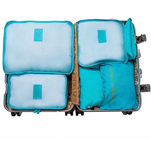 DoGeek Organizador de Equipaje 6 en 1 Set Viaje con Bolsa de Zapato, Impermeable Organizador de Maleta Bolsa para Ropa Sucia de Viaje, Material Nylon (Azul)
