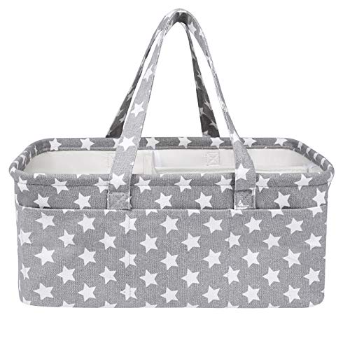DOKEHOM Organizador de pañales para bebé, Organizador de pañales Multifuncional, Cesta de Almacenamiento de pañales con Compartimentos extraíbles (Gris Star, L)