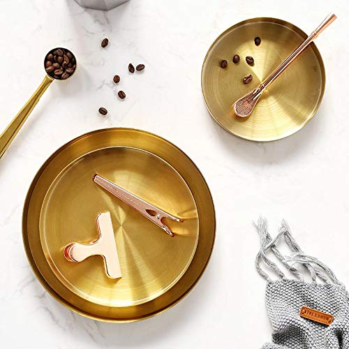 DOKOT Bandejas Metal Doradas Decorativa para Platos Organizador Redondo de Acero Inoxidable para Joyas y Maquillaje Cosméticos 14 cm