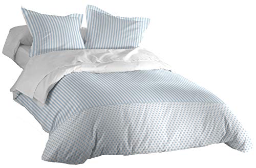 DON ALGODON- Funda Nórdica Rayas Azul 2 Piezas: Funda NORDICA + Funda DE Almohada. ALGODÓN 100% (Cama 135)