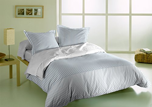 DON ALGODON- Funda Nórdica Rayas Azul 2 Piezas: Funda NORDICA + Funda DE Almohada. ALGODÓN 100% (Cama 135)