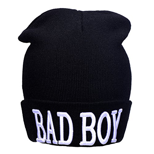DonDon Hombre Gorro de invierno Beanie negra con Statement - BAD BOY