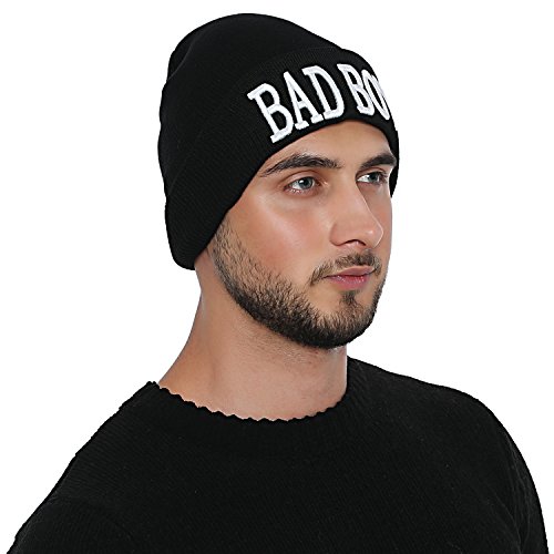 DonDon Hombre Gorro de invierno Beanie negra con Statement - BAD BOY