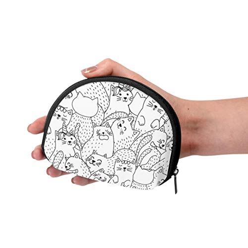 Doodle Gatos Lindos página para Colorear Mujeres Divertidas niñas Shell cosmético Maquillaje Bolsa de Almacenamiento Compras al Aire Libre Monedas Billetera Organizador