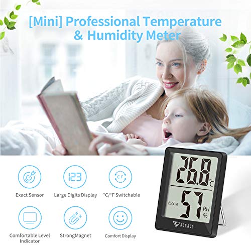 DOQAUS Mini Termómetro Higrómetro Digital, Medidor de Temperatura con 5s de Respuesta Rápida para Temperatura y Humedad del Casa Ambiente (Negro)