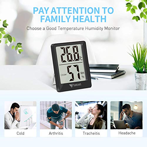 DOQAUS Mini Termómetro Higrómetro Digital, Medidor de Temperatura con 5s de Respuesta Rápida para Temperatura y Humedad del Casa Ambiente (Negro)