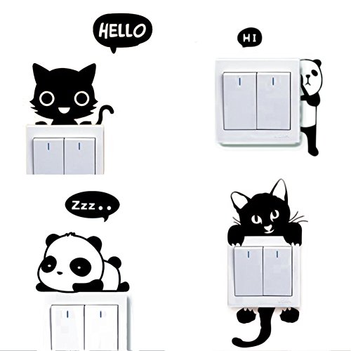 Dosige 4 PCS Conjunto Gato y Panda Interruptor de Luz Cambiar Coche Pegatinas de Ventana Pared Creativo Pet Extraíble Pegatinas Vinilo Decal Murales para Cocina Sala de Estar