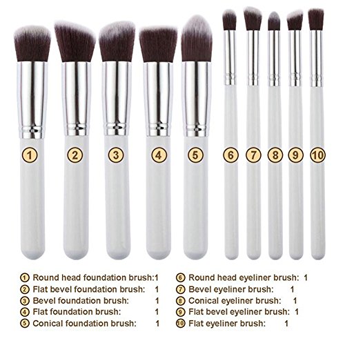 Dosige Pro Pinceles de Maquillaje 10 pcs/Set Eye Shadow Base ceja Lip Brush Herramienta Pinceles de Maquillaje la fundación de los cosméticos Esencial(Blanco)