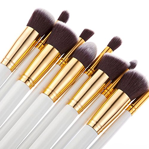 Dosige Pro Pinceles de Maquillaje 10 pcs/Set Eye Shadow Base ceja Lip Brush Herramienta Pinceles de Maquillaje la fundación de los cosméticos Esencial(Blanco)