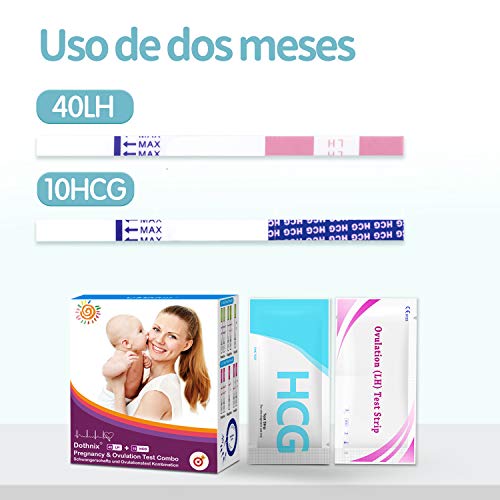 dothnix 40 x Tests de Ovulación 10MlU/Ml (Lh), Tiras de Prueba de Ovulación y 10 x Test de Embarazo Ultrasensibles (HCG),Tiras Prueba de Embarazo Nuevo Formato Económico,10 MIU/ml