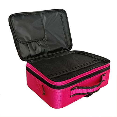 Doubleblack Grande Bolsa Maquillaje Neceser para Maquillaje Profesional Maletin Organizador Estuch Viaje con Brochas Compartimentos 37x27x13 cm Rosado