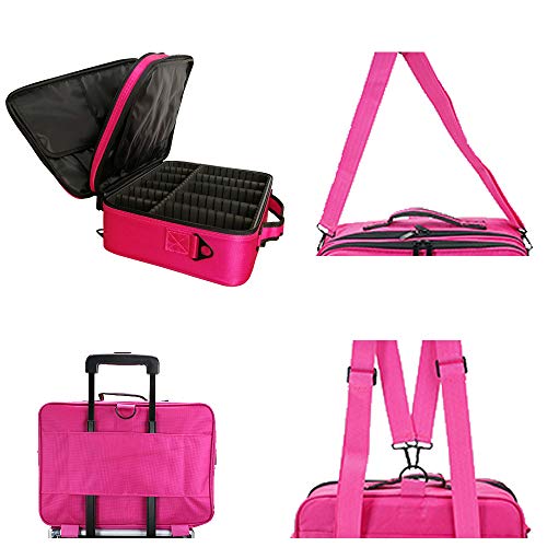 Doubleblack Grande Bolsa Maquillaje Neceser para Maquillaje Profesional Maletin Organizador Estuch Viaje con Brochas Compartimentos 37x27x13 cm Rosado