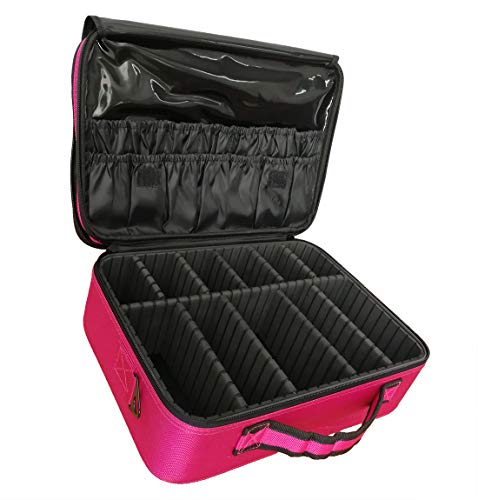 Doubleblack Grande Bolsa Maquillaje Neceser para Maquillaje Profesional Maletin Organizador Estuch Viaje con Brochas Compartimentos 37x27x13 cm Rosado