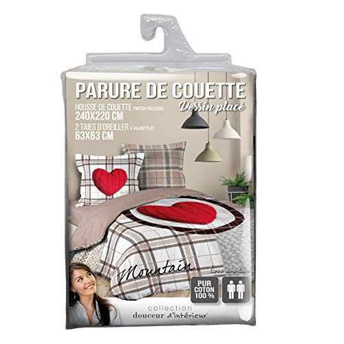 Douceur d'Intérieur - 1640829, Funda De Edredon 2 Personas, 240 X 220 Cm, Love Mountain, Estampado 42 Hilos Motivo Centrado