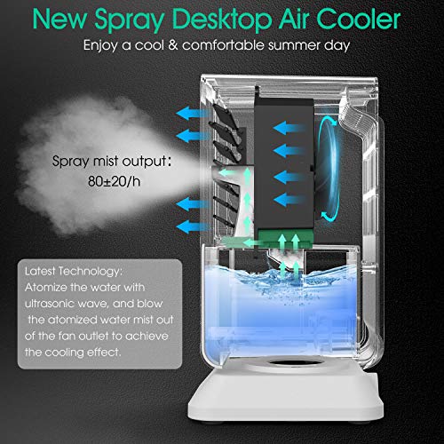 DOUHE Aire Acondicionado Portátil, Mini Enfriador de Aire, 4 en 1, Humidificador,Purificador, Ventilador Silencioso, 3 Velocidade, 90 ° oscilación, Perfecto para Trabajo y Hogar