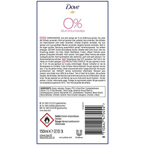 Dove Desodorante Spray 'Pearl Touch' sin aluminio salze, 6 pack (6 x 150 ml)
