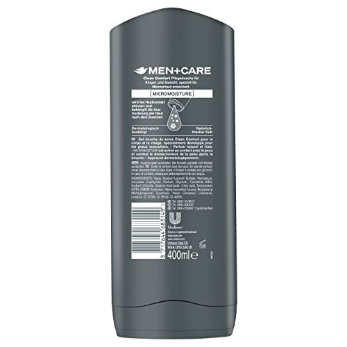 Dove Men+Care Clean Comfort Gel de ducha, (para una sensación agradable en la piel con fórmula suave y tecnología de microhidratación), paquete de 6 (6 x 400 ml)