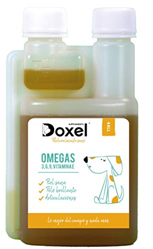 Doxel 4all-1litro - Aceite para Perros| Suplemento Natural | Sistema Inmunitario Reforzado| Articulaciones| Pelo Brillante| Piel| Ácidos grasos Omega 3 6 9| Vitamina E| Alergias Perro|Natural
