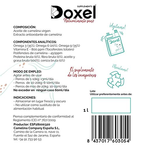 Doxel Senior-1 litro| Aceite Perros| Suplemento| Antiinflamatorio| Anti envejecimiento| Articulaciones sanas| Sistema inmunitario| Ácidos grasos Omega 3 6 9| Vitamina E| Masa Muscular|Perros Mayores