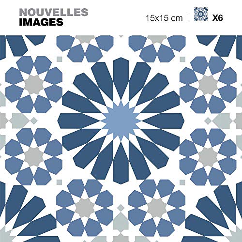 Draeger - Azulejos Adhesivos - Pegatinas para redecorar fácilmente tu casa - Set de 6 Azulejos Azules y Blancos 15 x 15 cm