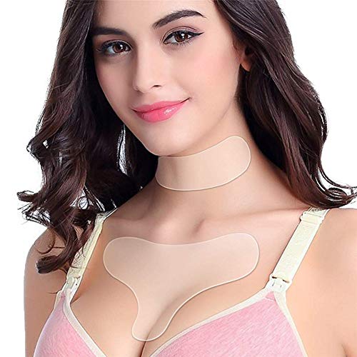 Dr.CURVY 4 Piezas Almohadillas Antiarrugas Escote con Cuello Almohadilla Almohadillas Antiarrugas de Silicona Reutilizable para Prevenir Las Arrugas del Cuello y Escote Transparent