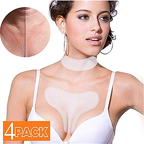 Dr.CURVY 4 Piezas Almohadillas Antiarrugas Escote con Cuello Almohadilla Almohadillas Antiarrugas de Silicona Reutilizable para Prevenir Las Arrugas del Cuello y Escote Transparent