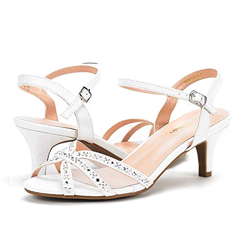 Dream Pairs Nina-150 Sandalias de Tacón Bajo para Mujer Blanco 38.5 EU/7.5 US