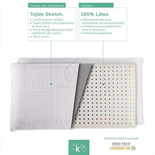 Dreaming Kamahaus Almohada núcleo Látex 150cm | Núcleo 100% LÁTEX | Microperforado | Descanso Natural | Funda Stretch Aloe Vera | Gran Confort |