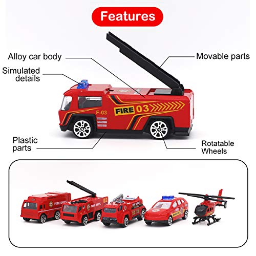 Dreamon Camión de Bomberos Mini Modelo Construcción Vehículo de Juguete para Niños 3 4 5 años ,Conjunto de 6
