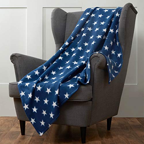 Dreamscene Manta de Franela con Estrellas para sofá de niños, Azul, 125 x 150cm
