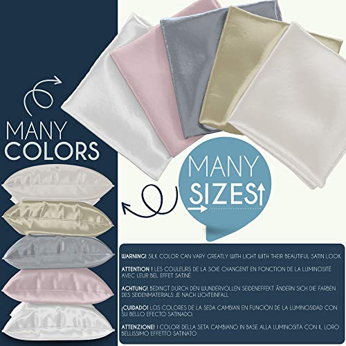 Dreamzie 1x Funda de Almohada Seda 40x80cm, Blanco, 19 Momme - 100% Seda de Morera Doble Lado - Vendido por Unidad - Fundas Cojines con Beneficios para el Pelo y la Piel - Antiarrugas - Antiacaros