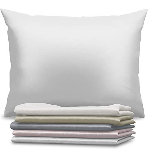 Dreamzie 1x Funda de Almohada Seda 40x80cm, Blanco, 19 Momme - 100% Seda de Morera Doble Lado - Vendido por Unidad - Fundas Cojines con Beneficios para el Pelo y la Piel - Antiarrugas - Antiacaros