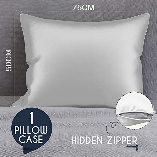 Dreamzie 1x Funda de Almohada Seda 50x75cm, Blanco, 19 Momme - 100% Seda de Morera Doble Lado - Vendido por Unidad - Fundas Cojines con Beneficios para el Pelo y la Piel - Antiarrugas - Antiacaros