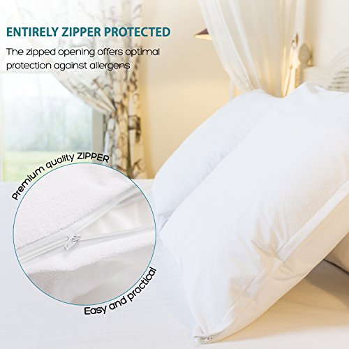 Dreamzie - Juego de 2 Fundas de Almohada Impermeables 40 x 70 cm - 100% Algodón Oeko-Tex® - Protectores de Almohada Transpirable, Hipoalergénica, Anti-Acaros, Anti-Bacteriana - Garantía 10 años