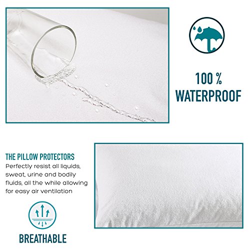 Dreamzie - Juego de 2 Fundas de Almohada Impermeables 40 x 70 cm - 100% Algodón Oeko-Tex® - Protectores de Almohada Transpirable, Hipoalergénica, Anti-Acaros, Anti-Bacteriana - Garantía 10 años