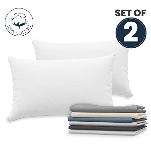Dreamzie Juego de 2 x Fundas de Almohada 50x70 cm Blanco 100% Algodon Jersey - Funda de Almohada Algodon 50x70 - Funda Cojin para Cama 50x70 - Protector de Almohada