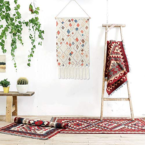 Dremisland Macramé Colgante de Pared Boho Macrame Mural Tejido Tapiz de Pared Bohemio Geométrico Arte de Pared para Sala de Estar Casa Dormitorio de Fondo con borlas (Vistoso.)