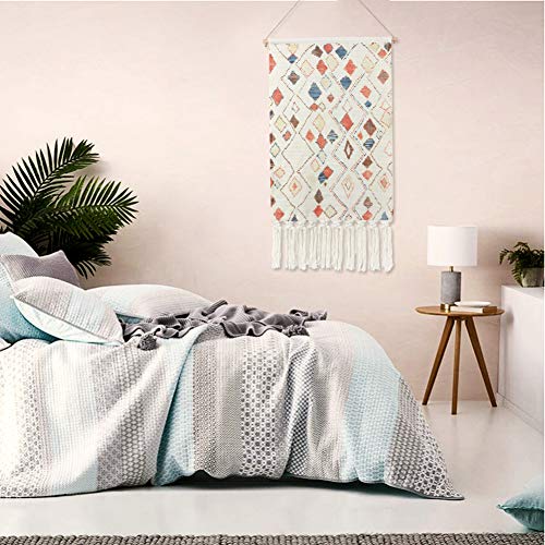 Dremisland Macramé Colgante de Pared Boho Macrame Mural Tejido Tapiz de Pared Bohemio Geométrico Arte de Pared para Sala de Estar Casa Dormitorio de Fondo con borlas (Vistoso.)