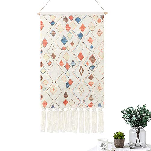 Dremisland Macramé Colgante de Pared Boho Macrame Mural Tejido Tapiz de Pared Bohemio Geométrico Arte de Pared para Sala de Estar Casa Dormitorio de Fondo con borlas (Vistoso.)