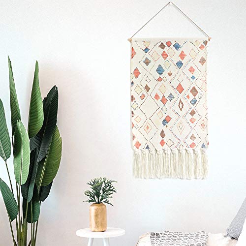 Dremisland Macramé Colgante de Pared Boho Macrame Mural Tejido Tapiz de Pared Bohemio Geométrico Arte de Pared para Sala de Estar Casa Dormitorio de Fondo con borlas (Vistoso.)