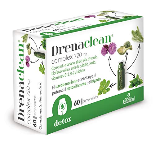 Drenaclean® 720 mg 60 comprimidos con cardo mariano, alcachofa, bioflavonoides, té verde, cola de caballo, boldo, vitamina B-2, B-1 y Biotina.