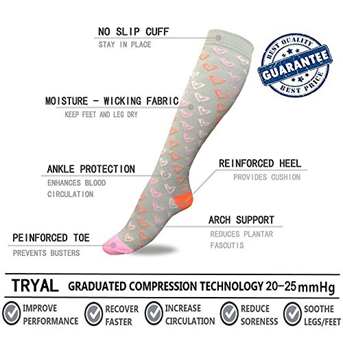 DRESHOW Calcetines de Compresión para Hombres y Mujeres 3/7 Pares 15-20 mmHg es el Mejor para Running, Correr, Senderismo, Volar, Viajar, Varicosas, Médico, Deportivo, Embarazo