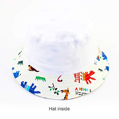 DRESHOW - Gorro para bebé para protegerlo del sol, unisex, con correa para la barbilla, UPF 50+ Blanco Animales Marfil