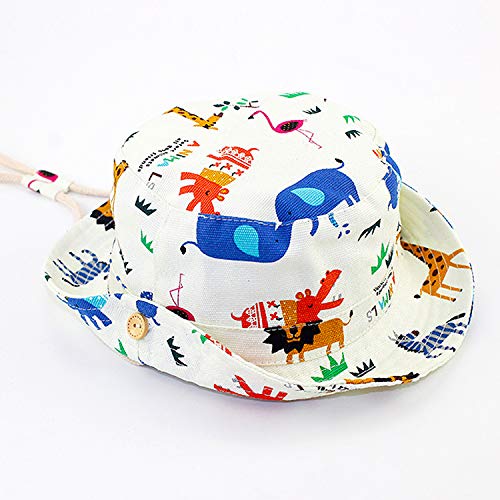 DRESHOW - Gorro para bebé para protegerlo del sol, unisex, con correa para la barbilla, UPF 50+ Blanco Animales Marfil