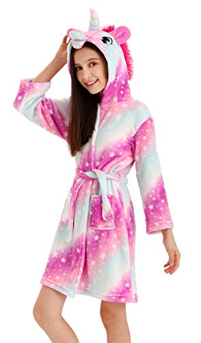 DRESHOW Suave Unicornio Albornoz con Capucha Ropa de Dormir - Regalos de Unicornio para Niñas