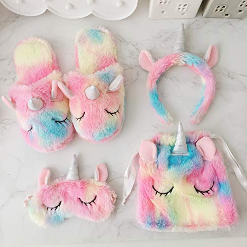 dressfan Unicornio Máscara para Dormir Máscara de Ojos Linda Unicornio Cuerno Felpa Suave Sombra De OjosPara Mujer Niña con Orejas