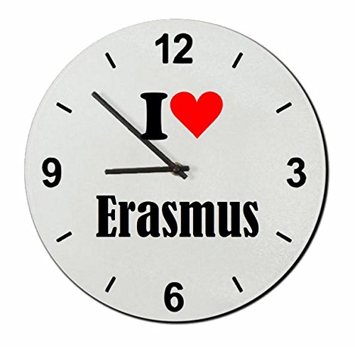 Druckerlebnis24 Exclusivo: Vidrio de Reloj I Love Erasmus una Gran Idea para un Regalo para su Pareja, colegas y Muchos más! - Reloj, Regaluhr, Regalo, Amo, Made in Germany.