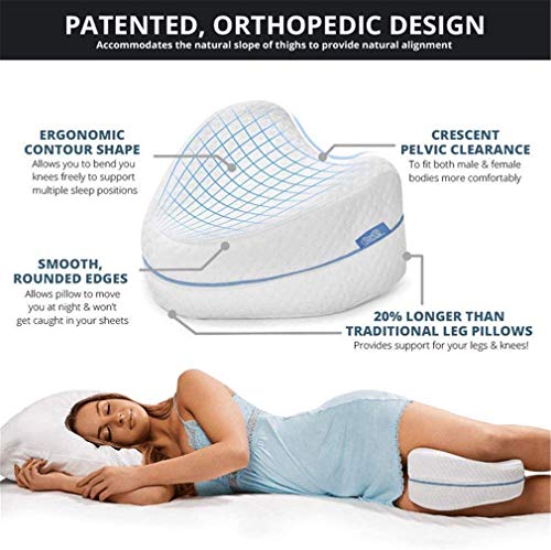 DSZZ Health Almohada ortopédica para la Rodilla con cojín de Apoyo para la Rodilla de Espuma viscoelástica para Dormir de Lado y aliviar el Dolor en la articulación de la Cadera de la ciática,Blanco