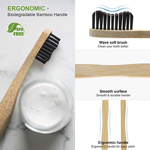DTNO.I Cepillos de Dientes de Bambú, Paquete de 10 Cepillo Dientes Orgánicos Ecológicos Sin BPA y Veganos, Medio Suave Cepillo de Dientes Biodegradable Natural con Embalaje Reciclable para Adultos